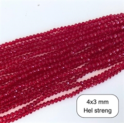 Røde glasperler 6 x 4 mm- Hel streng